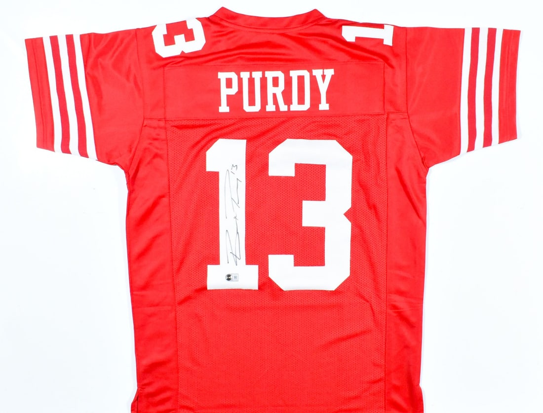 Beckett Hologram Signed Brock Purdy Red Pro Style Jersey Black (1 of 4)
