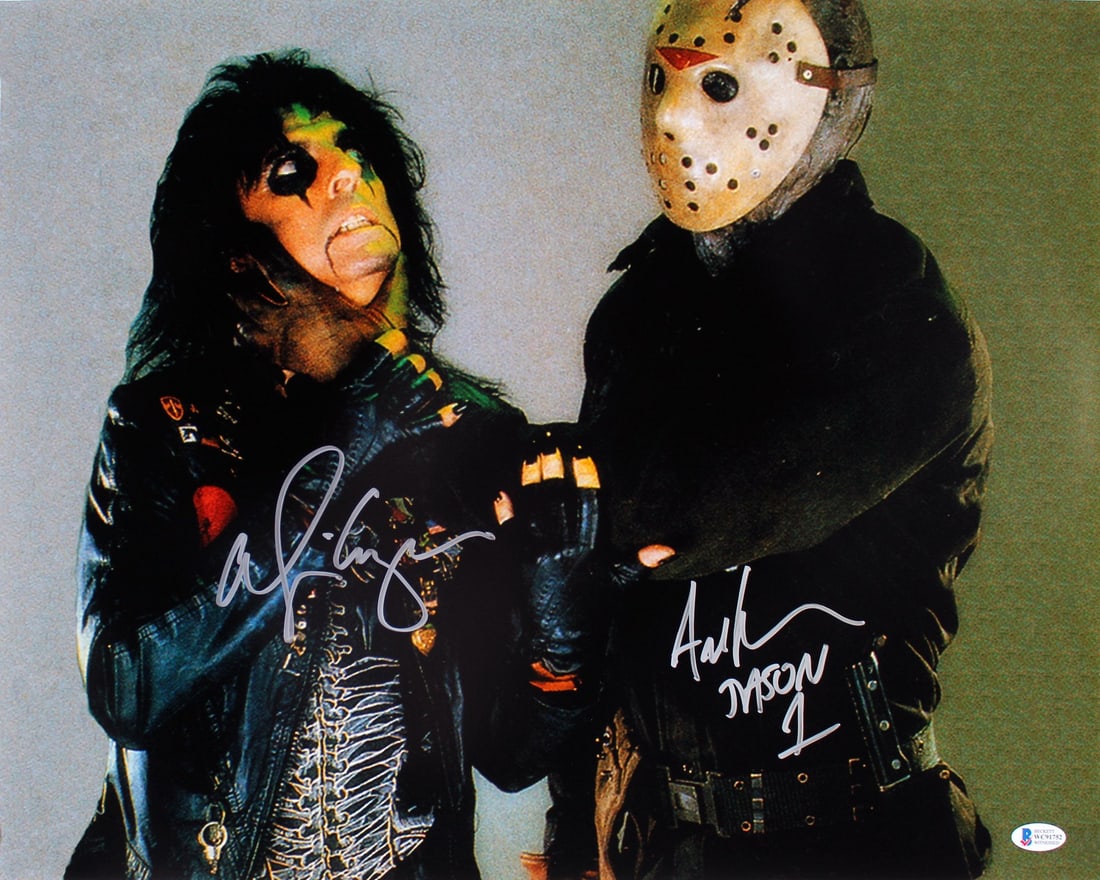 Alice Cooper Ari Lehman Friday The 13th Signed 16x20 Photo BAS Authenticated: Alice Cooper Ari Lehman Friday The 13th Signed 16x20 Photo BAS Authenticated This striking 16x20 photograph features the autographs of Alice Cooper and Ari Lehman, both prominently associated with the