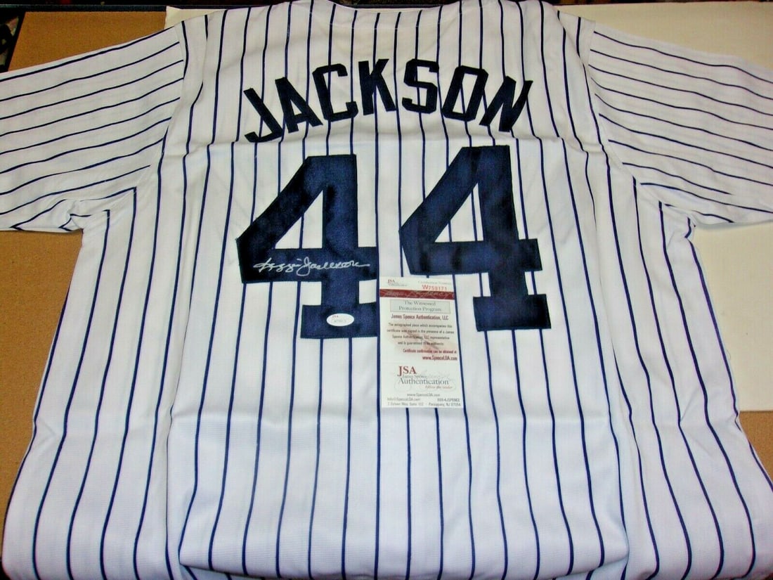 Signed Reggie Jackson Yankees Jersey with JSA COA Hall of Fame 1993 Inscription (1 of 2)