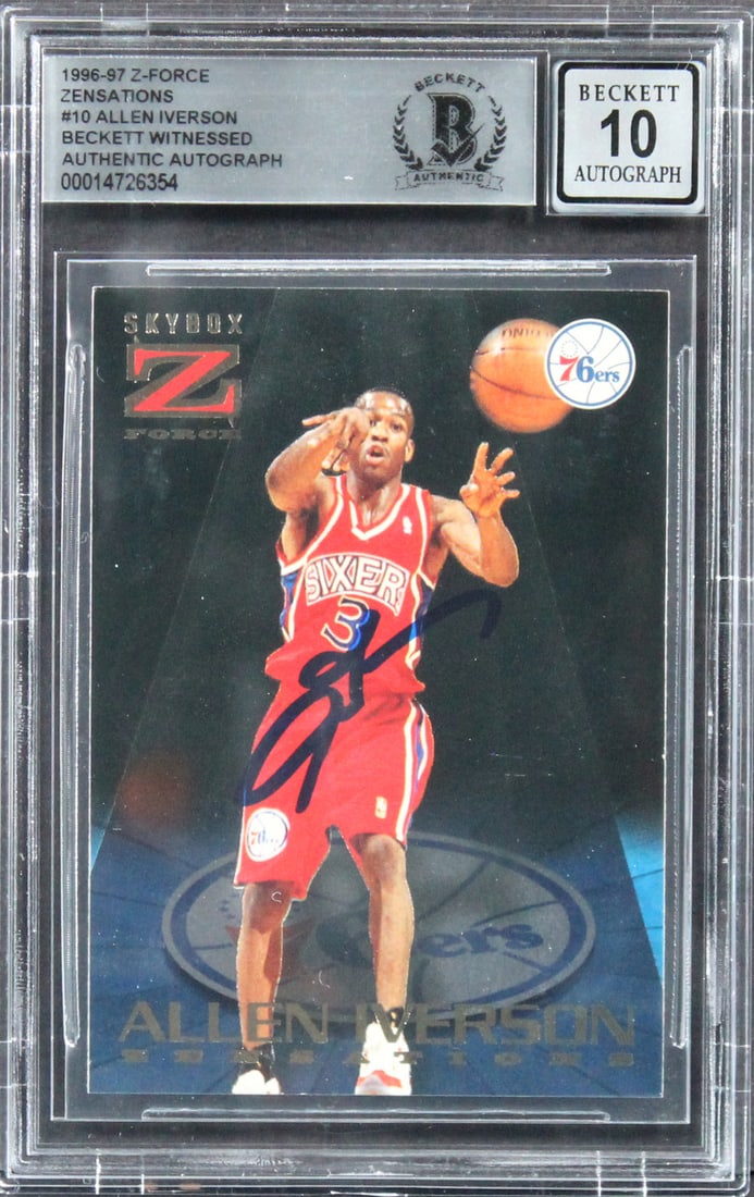 Allen Iverson Signed 1996 Z-Force Zensations Rookie Card 10/20 BAS Slabbed: Allen Iverson Signed 1996 Z-Force Zensations Rookie Card 10/20 BAS Slabbed This is an authentic autographed 1996 Z-Force Zensations #10 Rookie Card, personally signed by NBA legend Allen Iverson, who 