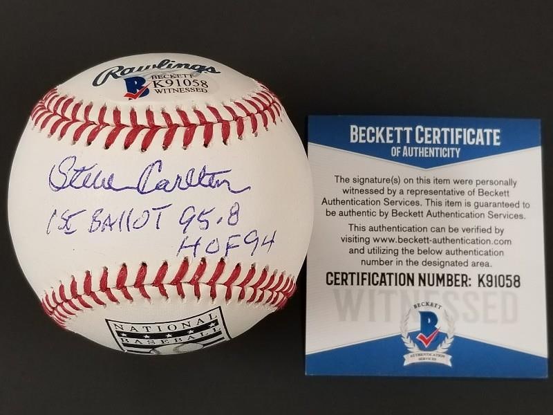 Steve Carlton Autographed Baseball Beckett Witnessed with HOF Inscription (1 of 2)