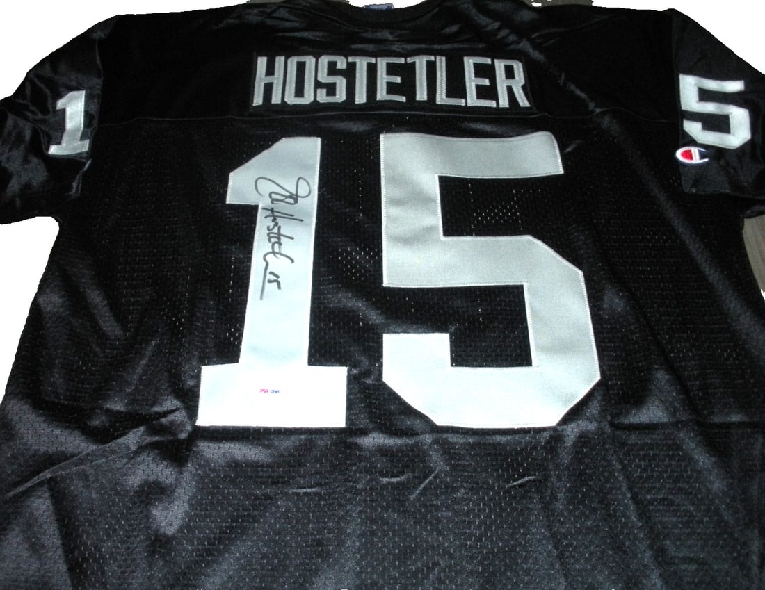 Signed Champion Los Angeles Raiders Jersey PSA DNA COA Jeff Hostetler: Signed Champion Los Angeles Raiders Jersey PSA DNA COA Jeff Hostetler This is an official licensed Champion jersey signed by Jeff Hostetler of the LA Raiders. The jersey is pre-owned and originates fr