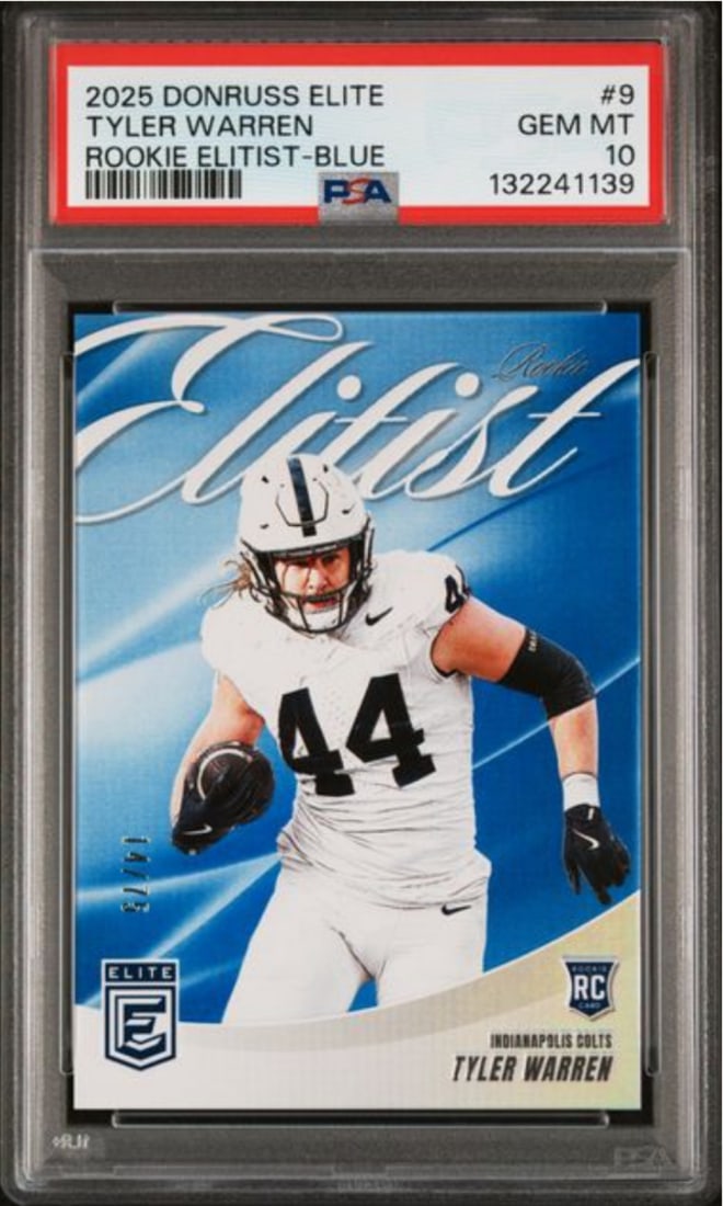Tyler Warren Elitist Blue Rookie 2025 Donruss Elite PSA 10 Serial /75 (1 of 2)