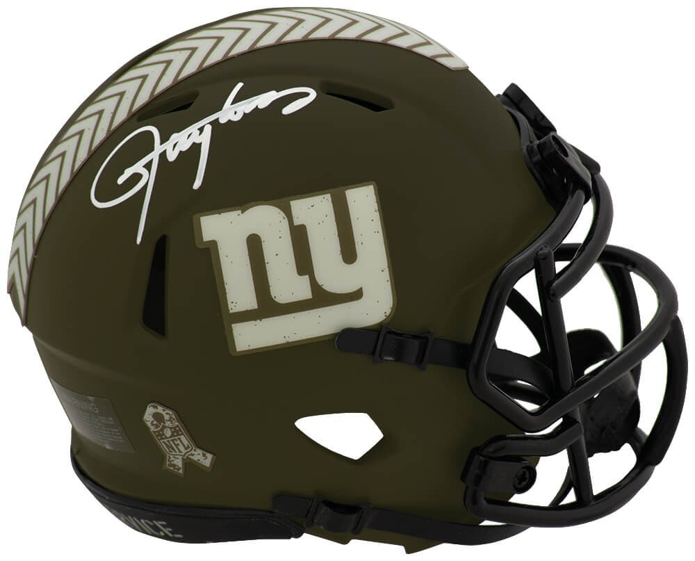 Lawrence Taylor autographed Giants Salute Riddell Speed mini helmet: Lawrence Taylor autographed Giants Salute Riddell Speed mini helmet This is a Lawrence Taylor autographed New York Giants Salute Riddell Speed mini helmet. The helmet is an original collectible, featu