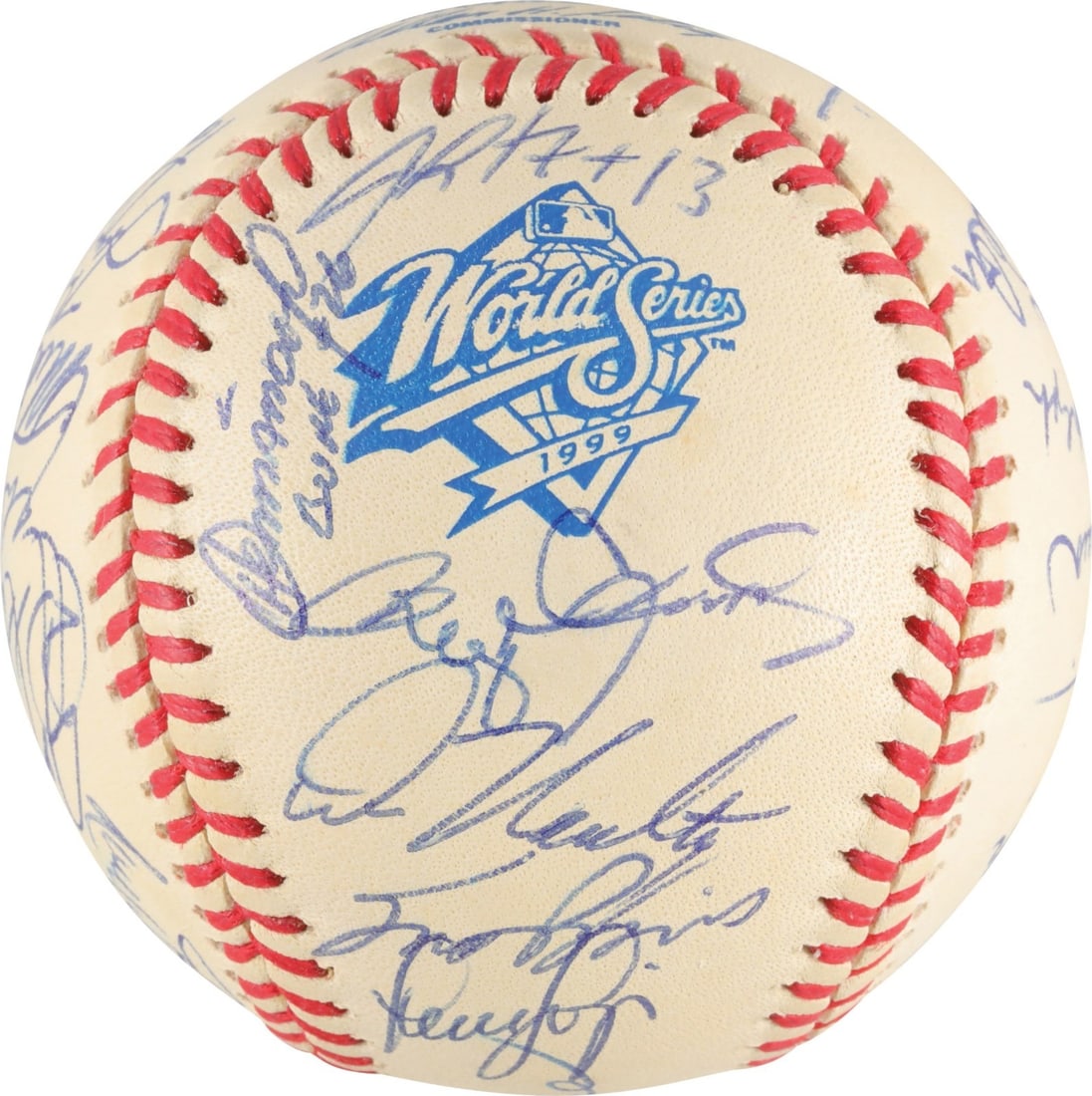 1999 Yankees Team Signed World Series Baseball PSA Authenticated Jeter Rivera: 1999 Yankees Team Signed World Series Baseball PSA Authenticated Jeter Rivera This official 1999 World Series baseball is a remarkable collectible, signed in blue ink by thirty-one members of the New 