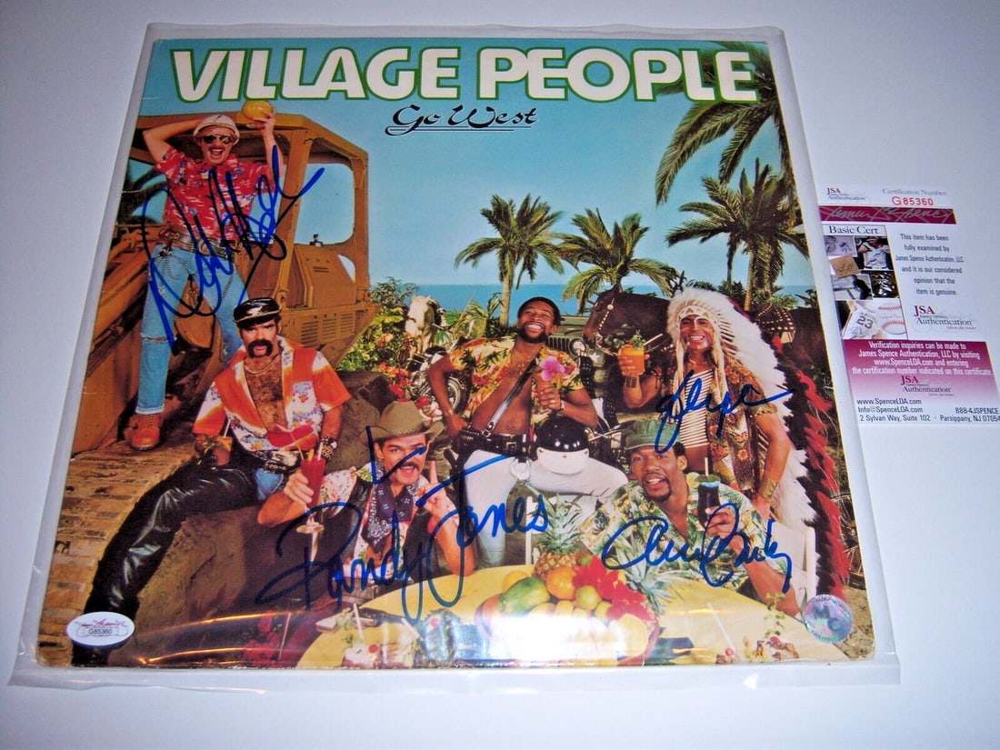 Signed Village People Go West LP Album JSA Authenticated with Four Autographs: Signed Village People Go West LP Album JSA Authenticated with Four Autographs This is an original "Go West" LP record album by the Village People, featuring four signatures. The album is accompanied b