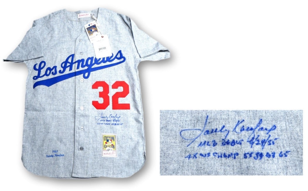 Sandy Koufax Signed Jersey Dodgers 4X WS Champ Beckett Authenticated: Sandy Koufax Signed Jersey Dodgers 4X WS Champ Beckett Authenticated Celebrate the legacy of Sandy Koufax with this autographed Los Angeles Dodgers jersey. This original 1963 Mitchell & Ness jersey sh