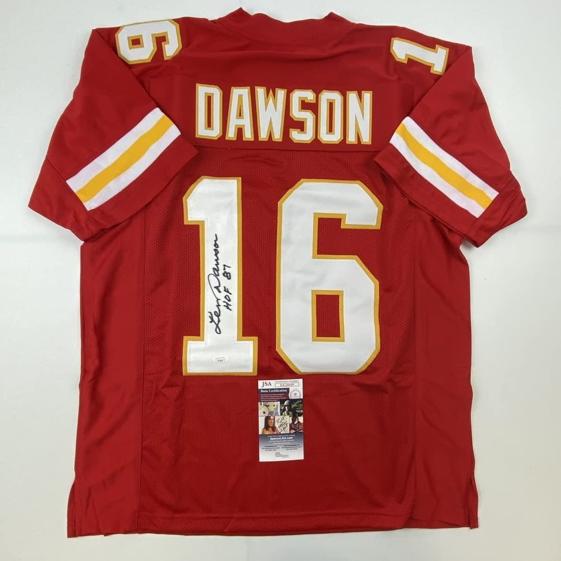 JSA Certified Len Dawson Signed Chiefs Style Red Football Jersey XL (1 of 4)