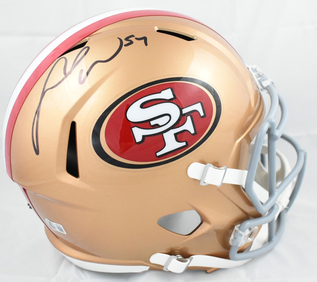 Beckett Holo Signed F S Speed Helmet Fred Warner 49ers: Beckett Holo Signed F S Speed Helmet Fred Warner 49ers Autographed full-size Speed football helmet featuring San Francisco 49ers player Fred Warner. This original signed piece is a pre-owned collectib