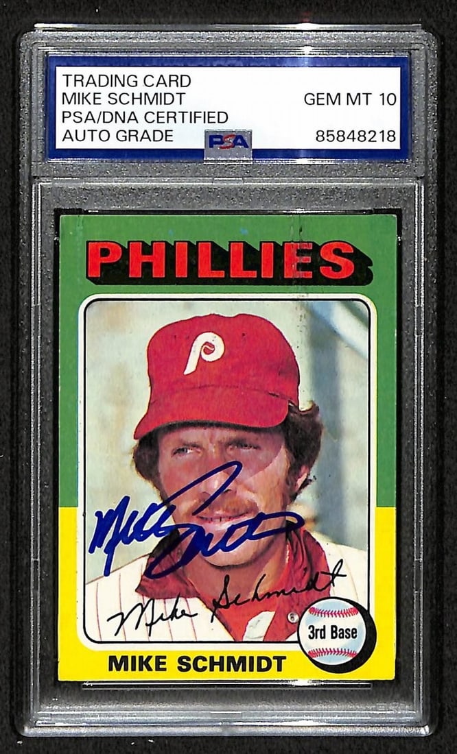 1975 Topps Mike Schmidt Phillies HOF Card PSA DNA Auto GEM 10 (1 of 2)