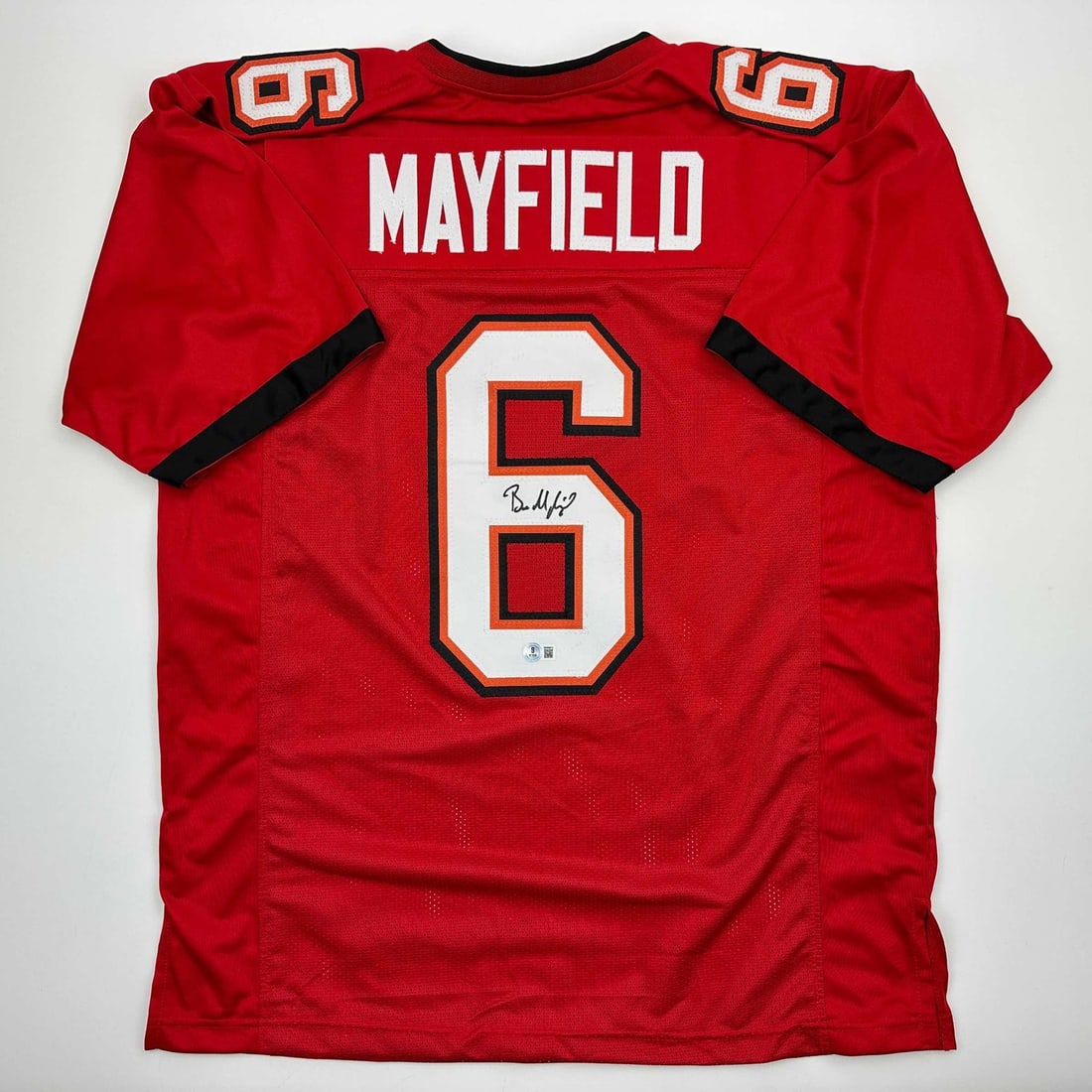 Baker Mayfield Signed Red Football Jersey with Beckett BAS COA (1 of 4)