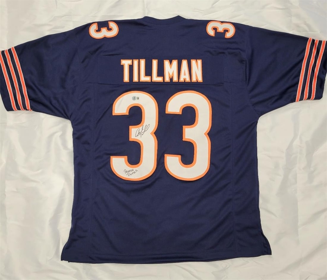 Charles Tillman Chicago Bears Signed Jersey with BAS Authentication: Charles Tillman Chicago Bears Signed Jersey with BAS Authentication This is an original signed jersey from Charles Tillman, renowned for his defensive skills and the iconic "Peanut Punch" technique. A