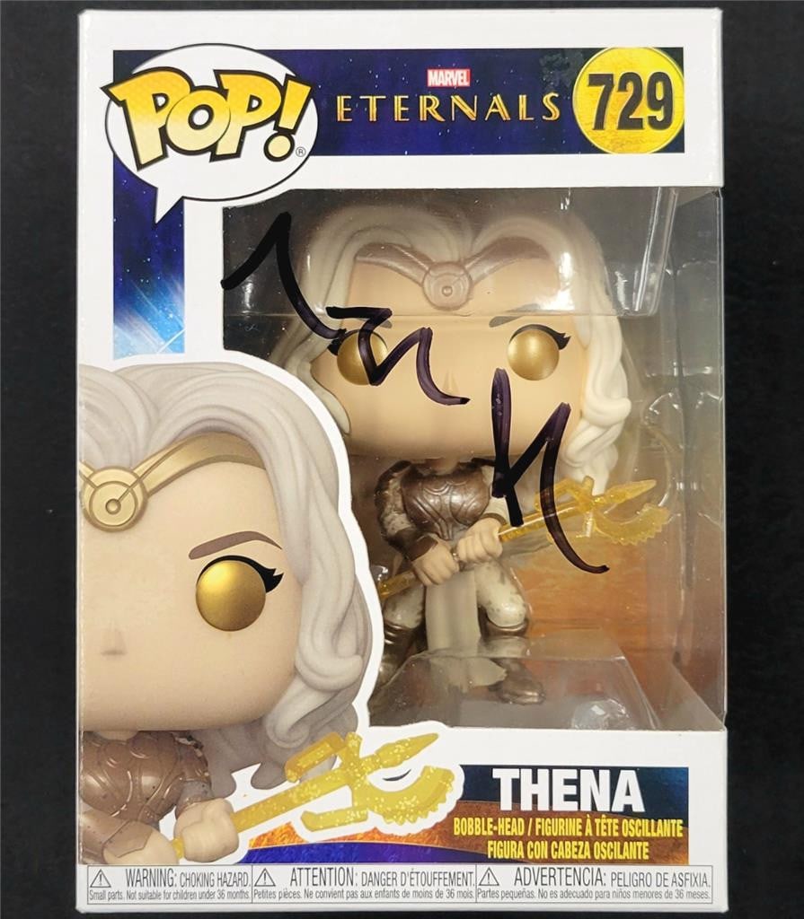 Angelina Jolie Signed Thena Marvel Eternals Funko Pop Beckett Authenticated: Angelina Jolie Signed Thena Marvel Eternals Funko Pop Beckett Authenticated This Funko Pop! figure features Thena from the Marvel Eternals and is signed by the acclaimed actress Angelina Jolie. The au