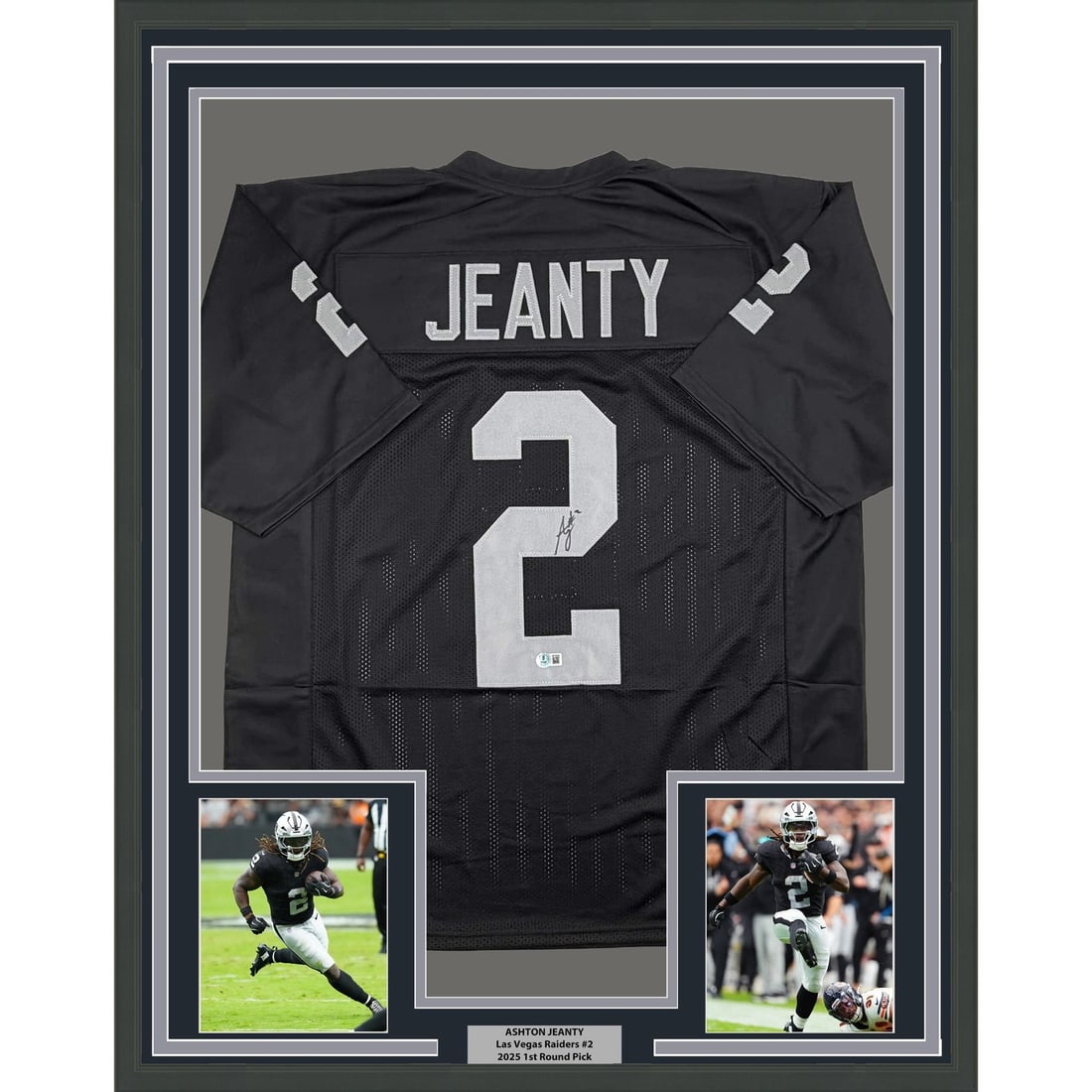 Ashton Jeanty Signed Framed Oakland Raiders Black Jersey Beckett COA 35x39 (1 of 2)