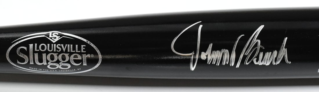 Signed Louisville Slugger Pro bat by Johnny Bench Fanatics: Signed Louisville Slugger Pro bat by Johnny Bench Fanatics This is a black Louisville Slugger Pro baseball bat autographed by Johnny Bench. The bat is an original item associated with the Cincinnati R