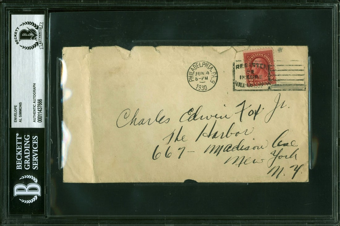BAS Authenticated Al Simmons Handwritten 3.5x6.5 Envelope June 4 1930 (1 of 5)