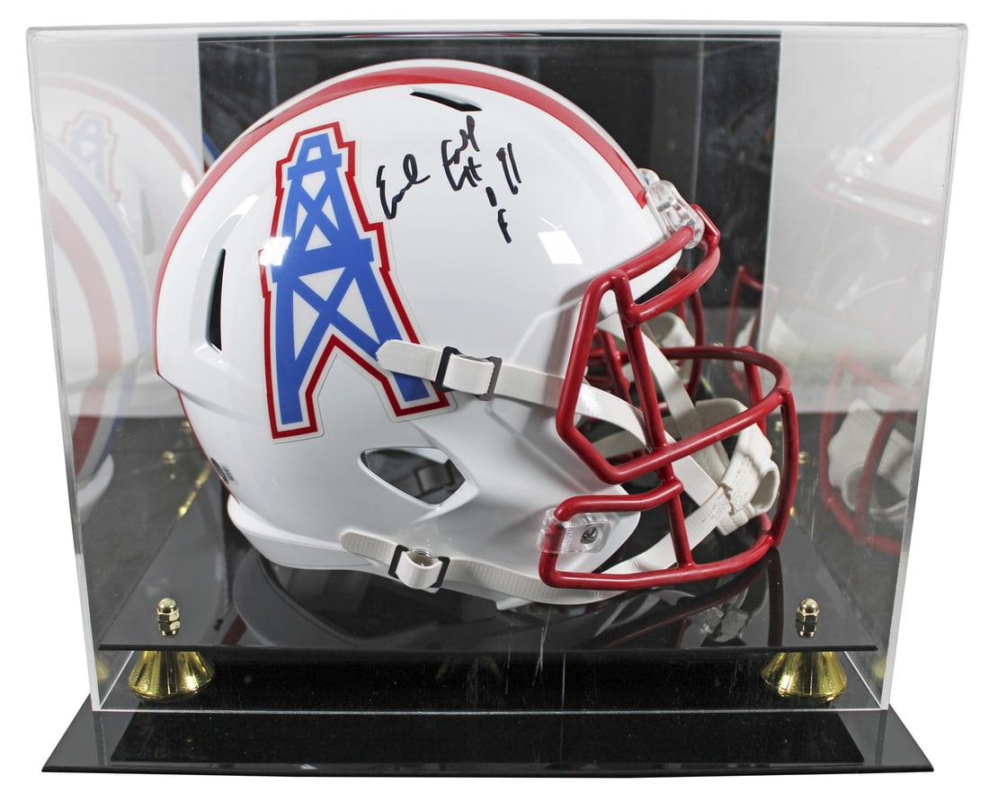 Earl Campbell Signed Houston Oilers Full Size Helmet HOF 91 BAS Authenticated: Earl Campbell Signed Houston Oilers Full Size Helmet HOF 91 BAS Authenticated This authentic 1981-98 Throwback Full Size Speed Replica Helmet has been personally signed by Earl Campbell, legendary pla