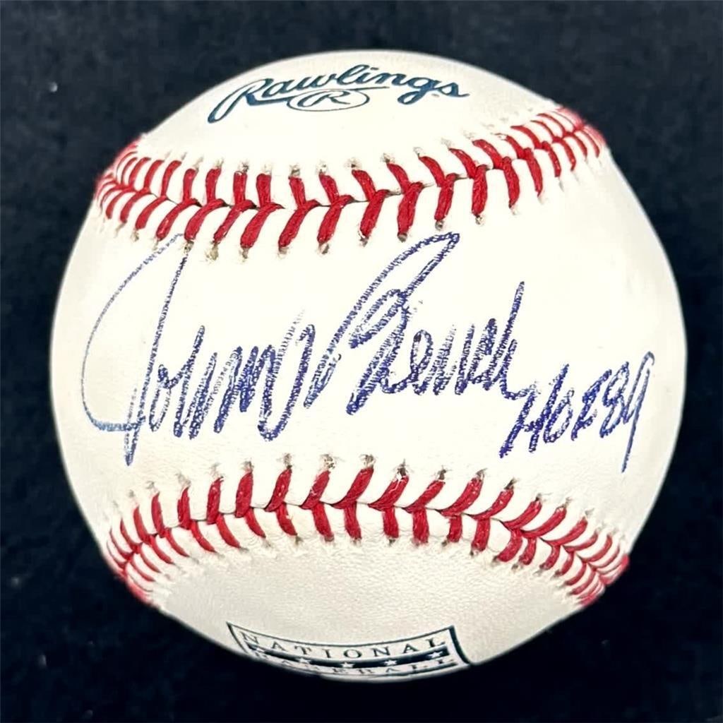 Johnny Bench Autographed Baseball HOF 89 Beckett Certified: Johnny Bench Autographed Baseball HOF 89 Beckett Certified This is an original baseball signed by Johnny Bench, featuring the inscription "HOF 89" to commemorate his Hall of Fame induction. The ball h
