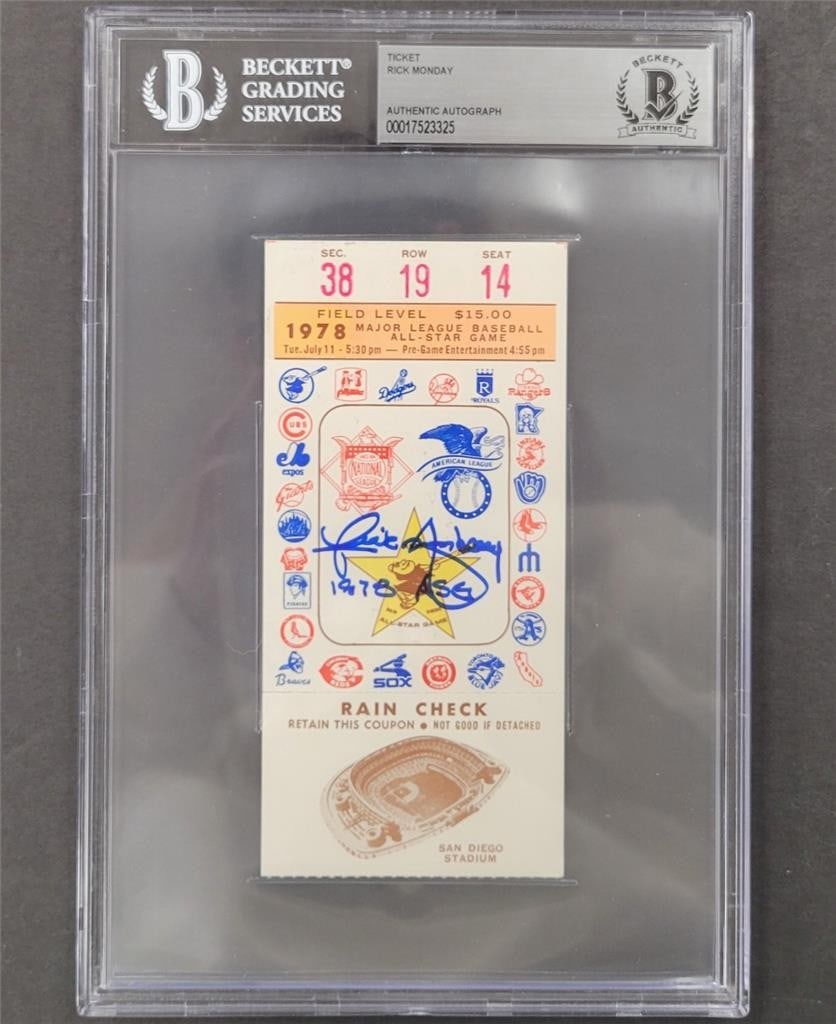 Rick Monday 1978 All Star Game Ticket Stub Signed BAS Authenticated Dodgers: Rick Monday 1978 All Star Game Ticket Stub Signed BAS Authenticated Dodgers This is an original signed ticket stub from the 1978 All Star Game, autographed by Rick Monday, a notable player of the Los 
