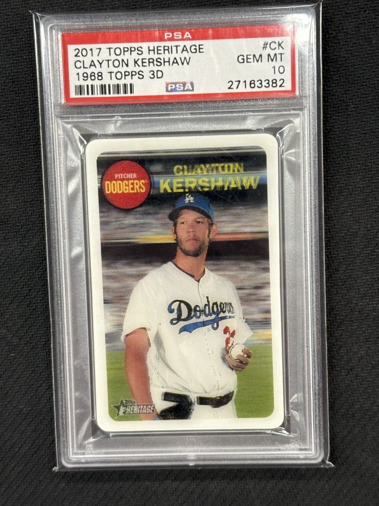Clayton Kershaw 2017 Topps Heritage 1968 3D PSA 10 Dodgers Card: Clayton Kershaw 2017 Topps Heritage 1968 3D PSA 10 Dodgers Card Elevate your baseball card collection with this exceptional Clayton Kershaw 2017 Topps Heritage 1968 Topps 3D card. Graded a perfect PSA