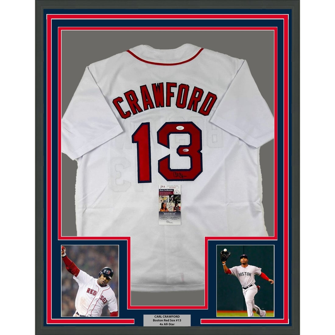 Carl Crawford Signed Framed Boston Red Sox White Jersey JSA (1 of 2)