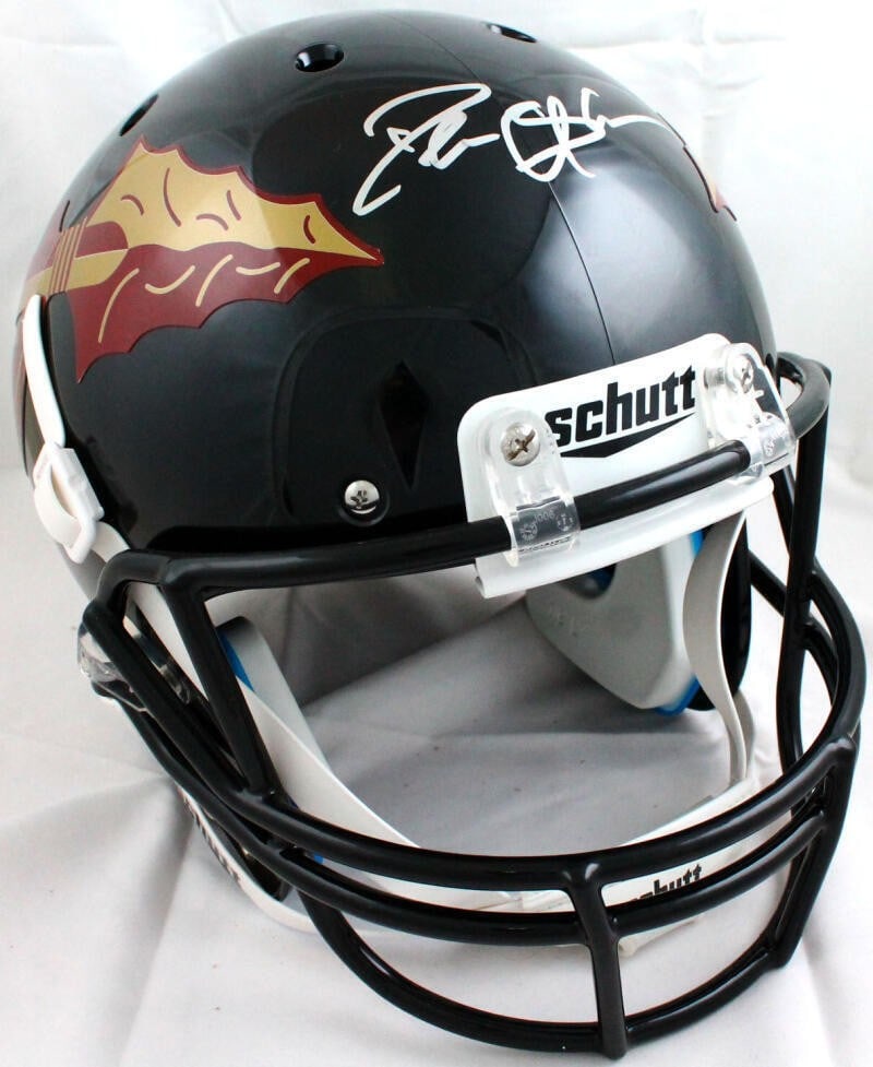 Black full size helmet signed by Deion Sanders Beckett authenticated FSU: Black full size helmet signed by Deion Sanders Beckett authenticated FSU This is an original Florida State Seminoles full-size black football helmet signed by Deion Sanders. It is a pre-owned item fro