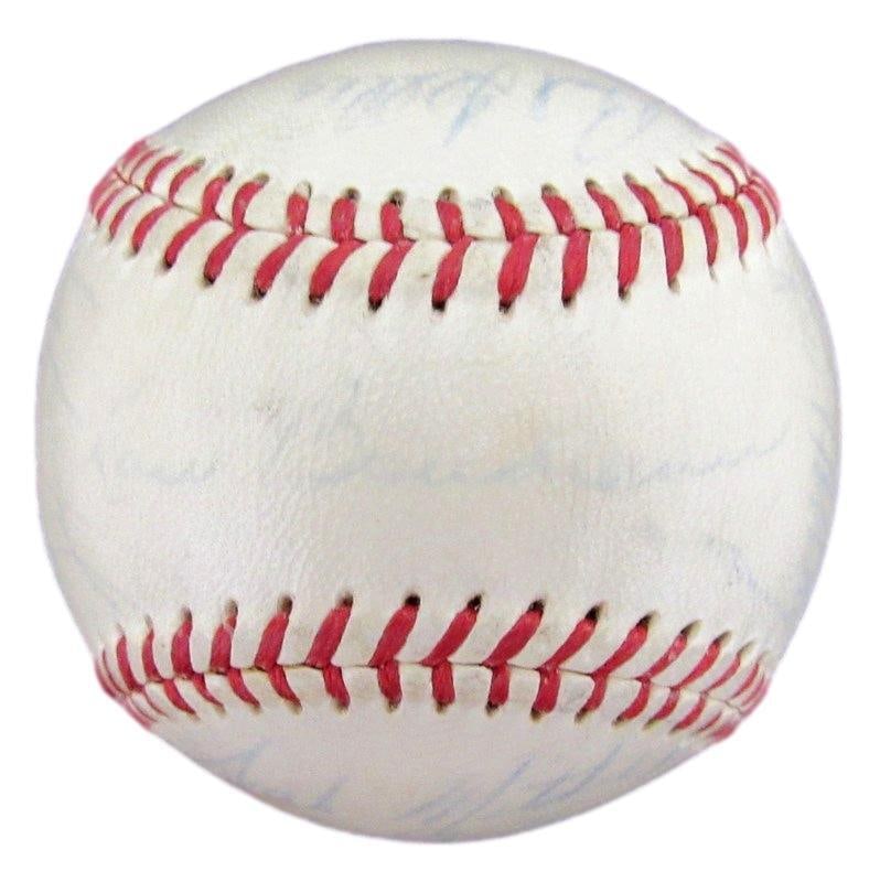 Cleveland Indians 1950s Team Signed Reach Baseball with 23 Autographs: Cleveland Indians 1950s Team Signed Reach Baseball with 23 Autographs This is a pre-owned 1950's Cleveland Indians team autographed Reach baseball featuring 23 signatures from team members. An essenti
