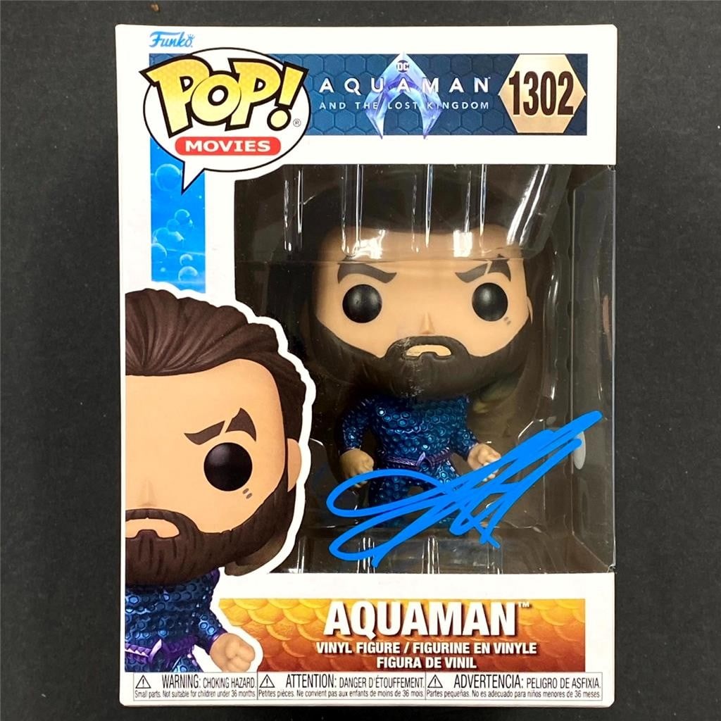 Funko Pop 1302 Aquaman Lost Kingdom Jason Momoa signed JSA SWAU: Funko Pop 1302 Aquaman Lost Kingdom Jason Momoa signed JSA SWAU This Funko Pop figure from Aquaman and the Lost Kingdom is signed by Jason Momoa. The autograph has been authenticated by James Spence A