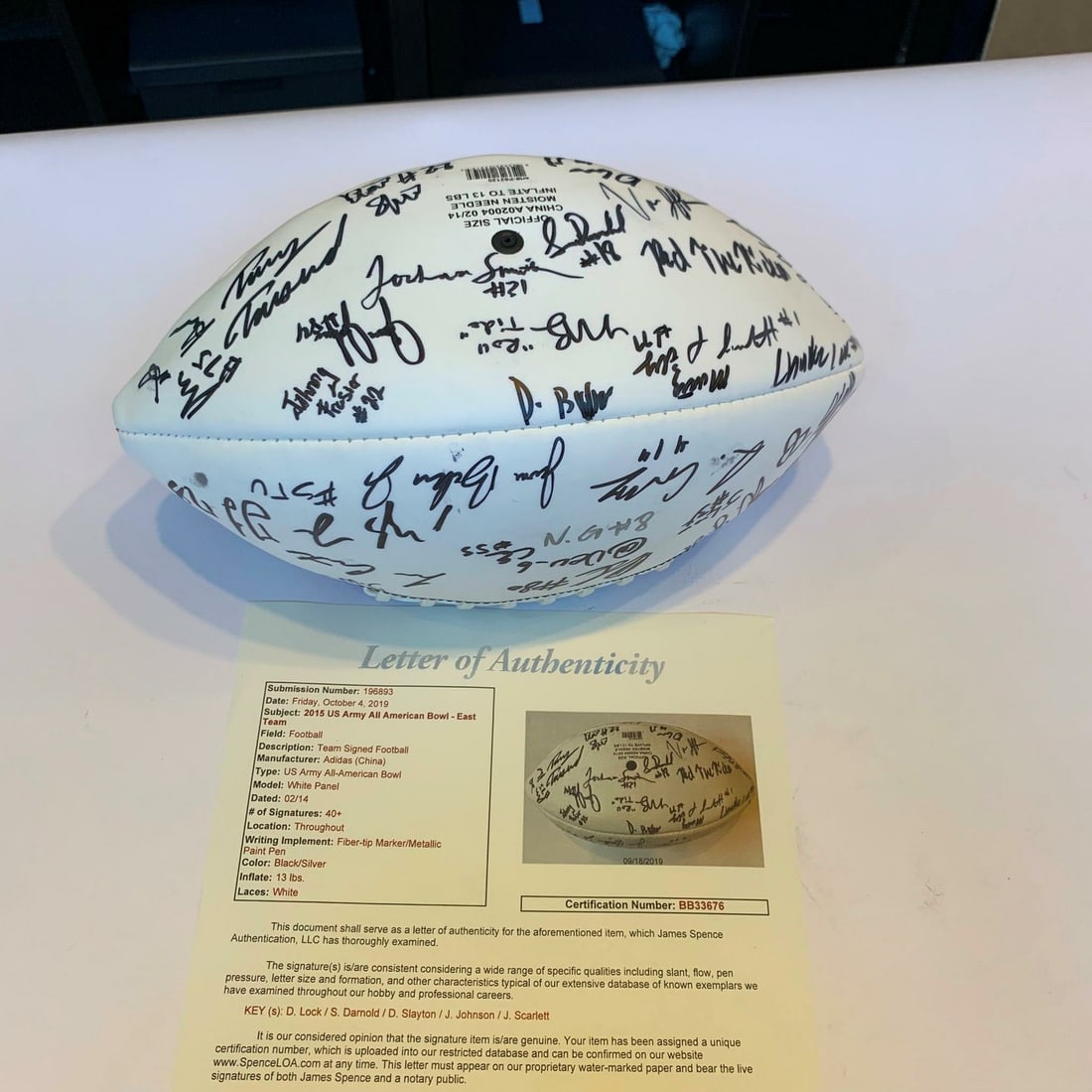 49-Signature 2015 U.S. Army All-American Bowl Football JSA Sam Darnold (1 of 9)