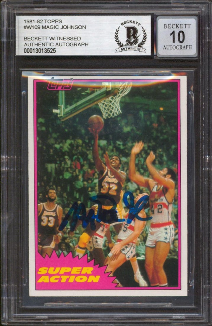 1981 Topps #W109 Magic Johnson Signed Lakers Card Beckett Auto 10 (1 of 2)