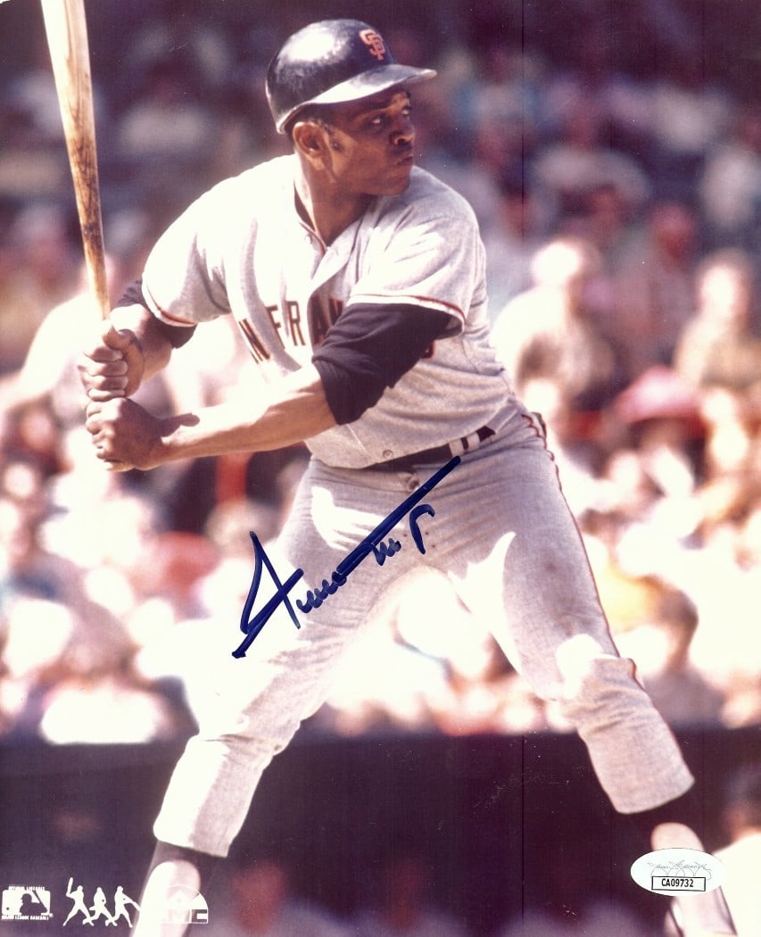 Willie Mays Autographed 8x10 Photo San Francisco Giants JSA Certified: Willie Mays Autographed 8x10 Photo San Francisco Giants JSA Certified This is a vintage 8x10 photograph of Willie Mays, one of baseball's all-time greats, capturing him in action while at bat for the 