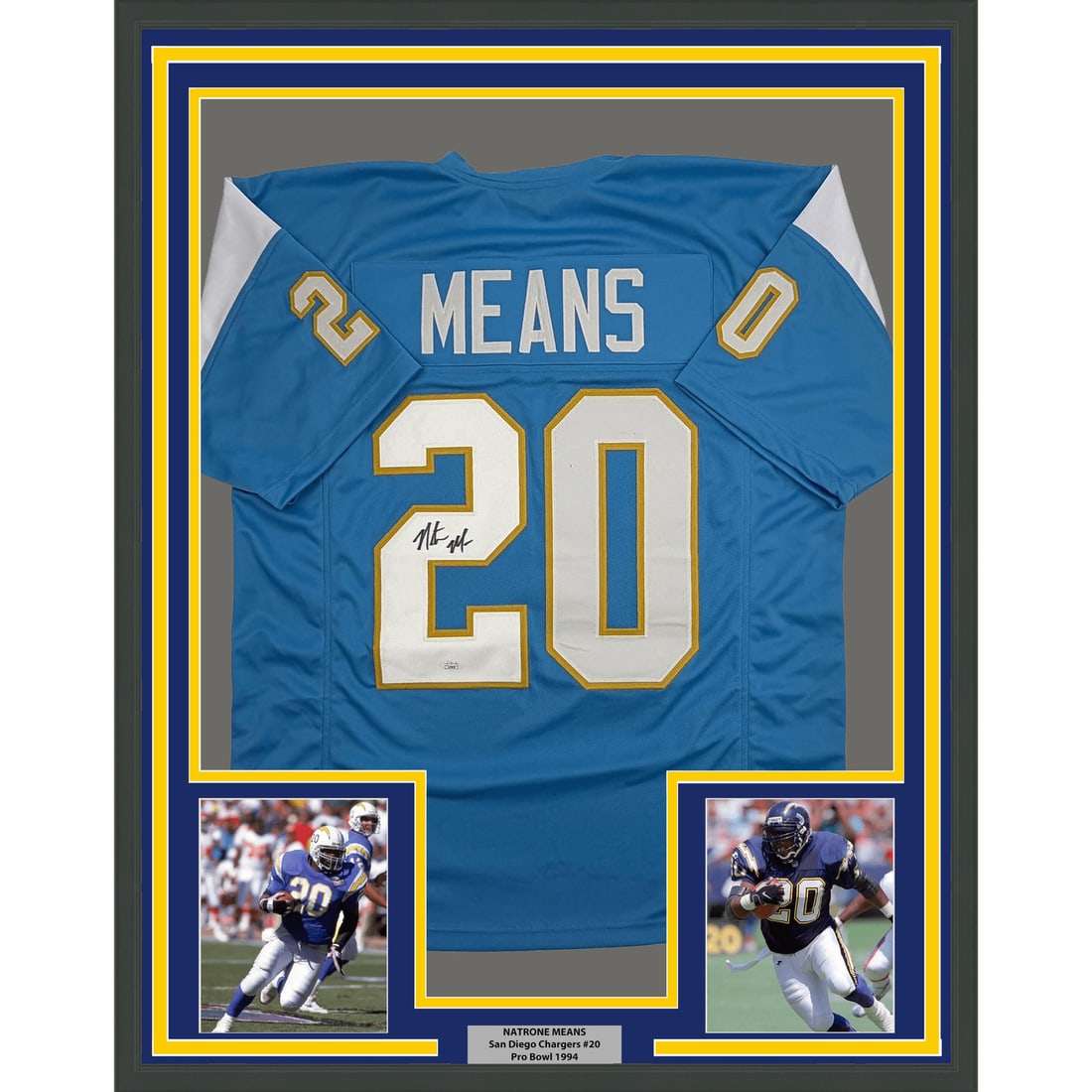 Natrone Means Signed Framed Chargers Powder Blue Jersey Beckett COA (1 of 2)