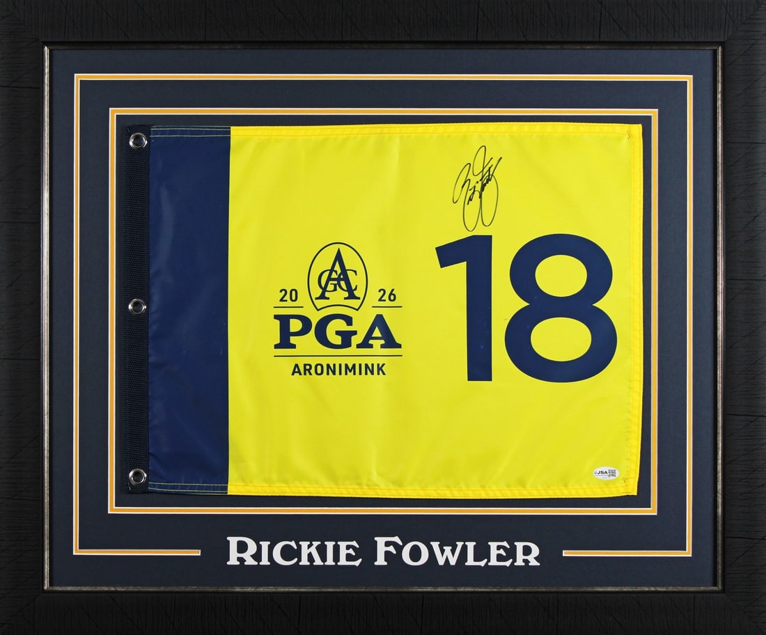Framed Rickie Fowler Autographed 2026 PGA Championship Pin Flag JSA (1 of 2)