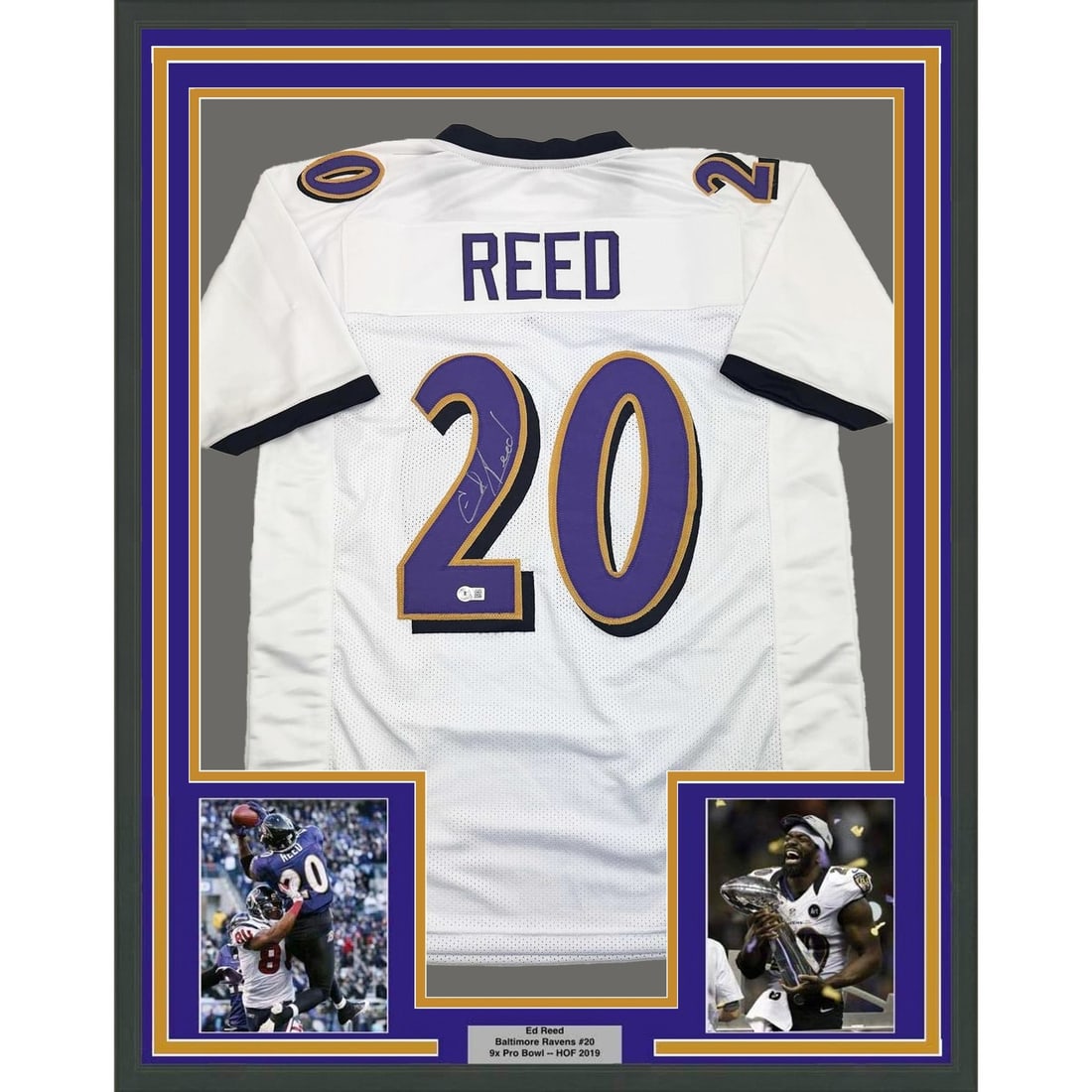 Ed Reed signed framed Baltimore Ravens white jersey Beckett COA 35x39 (1 of 2)