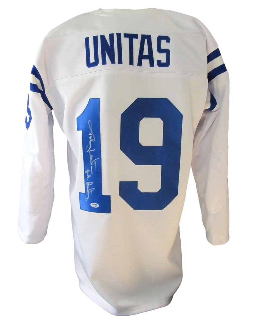 Baltimore Colts Custom Jersey Signed by Johnny Unitas HOF PSA DNA: Baltimore Colts Custom Jersey Signed by Johnny Unitas HOF PSA DNA Pre-owned custom Baltimore Colts football jersey signed and inscribed by Johnny Unitas. The title indicates a Hall of Fame signed and 