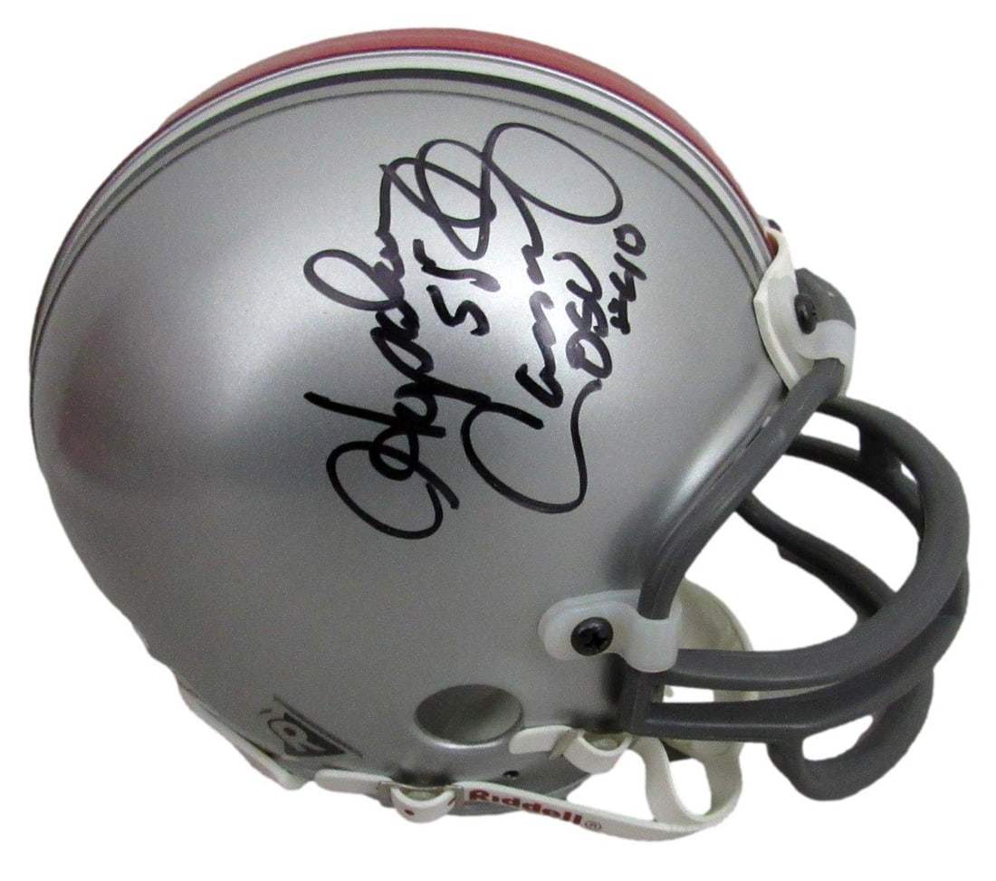 Silver Ohio State mini helmet signed by Hopalong Cassady JSA: Silver Ohio State mini helmet signed by Hopalong Cassady JSA This pre-owned Ohio State mini football helmet features an authentic autograph and inscription by Hopalong Cassady. The helmet has been aut