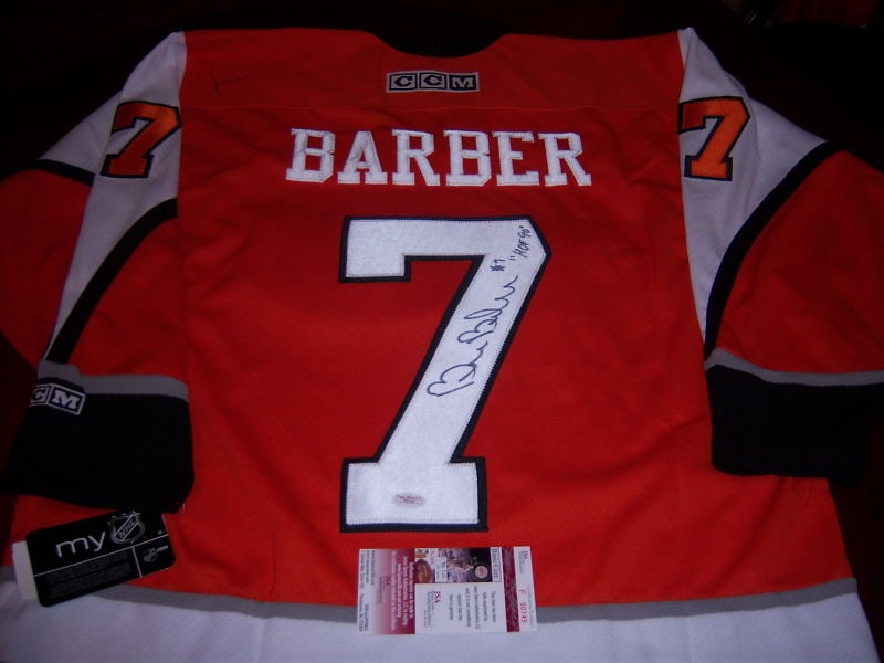 Bill Barber autographed Flyers CCM hockey jersey JSA COA: Bill Barber autographed Flyers CCM hockey jersey JSA COA This is a pre-owned official licensed CCM hockey jersey featuring the Philadelphia Flyers. The jersey is signed by Bill Barber and includes JSA