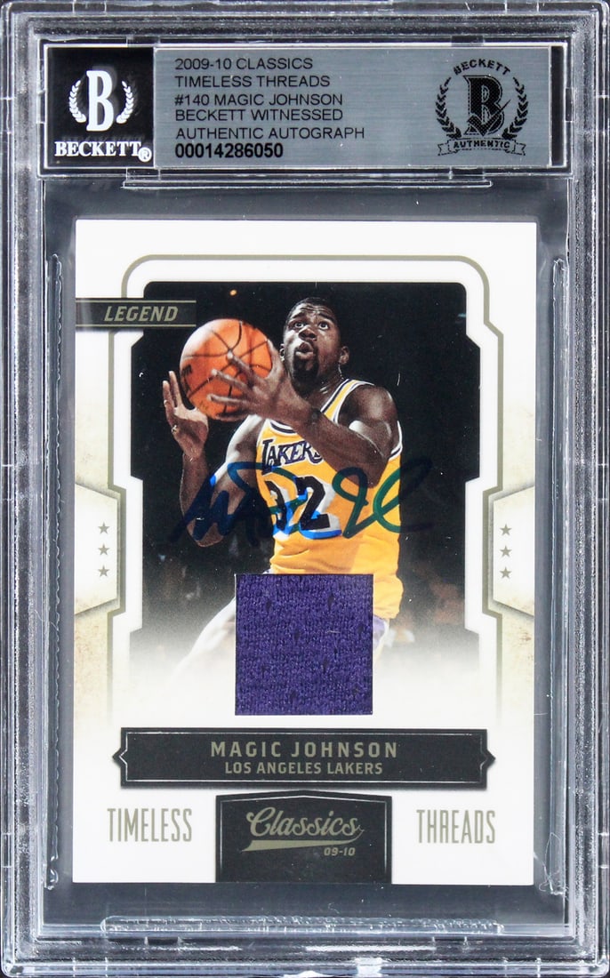 Beckett slabbed Magic Johnson autographed 2009 Timeless Threads #140 Lakers card (1 of 2)
