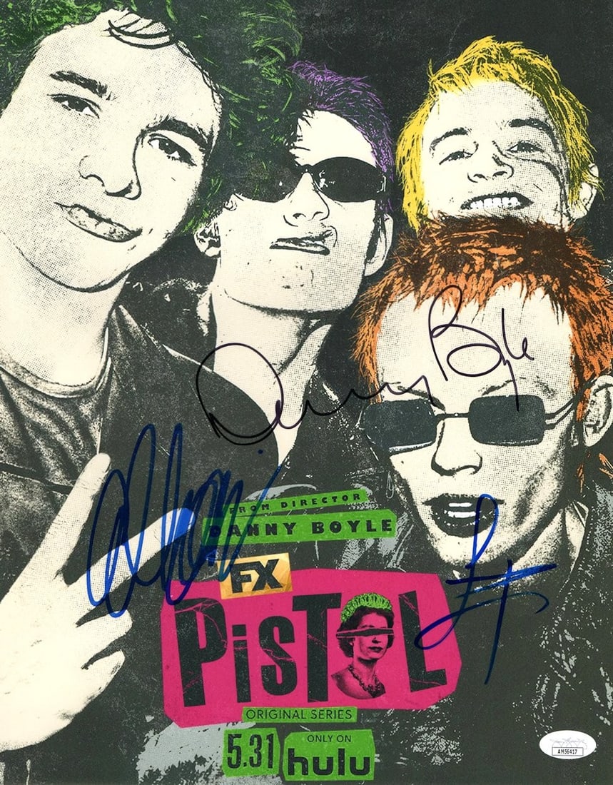 Danny Boyle Louis Partridge Anson Boon Signed 11x14 Photo JSA Authenticated: Danny Boyle Louis Partridge Anson Boon Signed 11x14 Photo JSA Authenticated This striking 11x14 photograph features the signatures of acclaimed director Danny Boyle and actors Louis Partridge and Anso