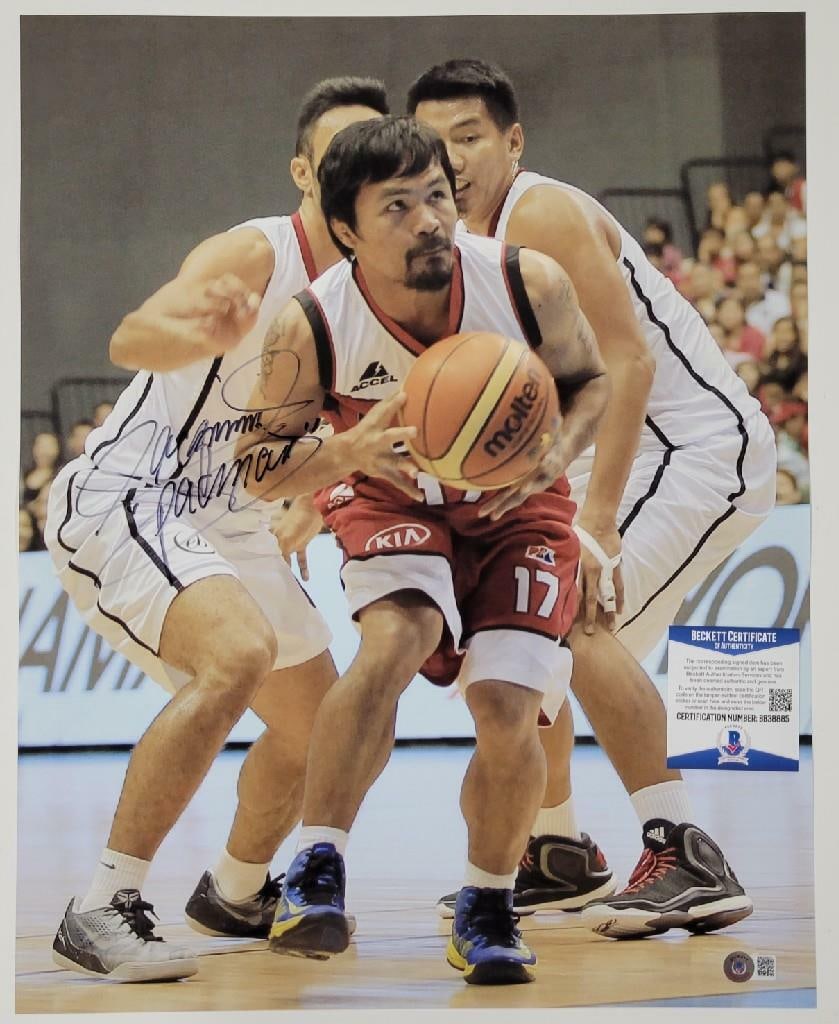 Manny Pacquiao Signed 16x20 Boxing Photo Beckett BAS COA: Manny Pacquiao Signed 16x20 Boxing Photo Beckett BAS COA This is an original signed 16x20 photo of boxing legend Manny Pacquiao, famously known as "Pacman." The autograph has been authenticated by
