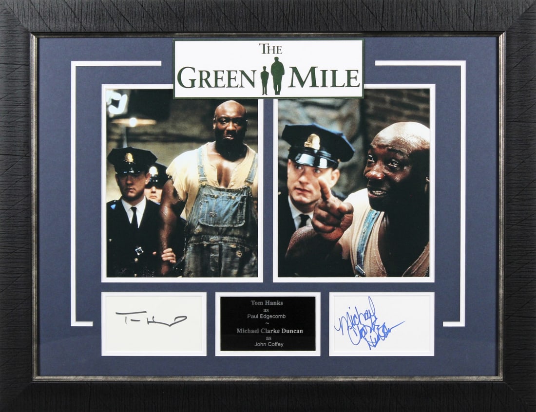 Beckett authenticated framed Tom Hanks Michael Clarke Duncan Green Mile autograph display: Beckett authenticated framed Tom Hanks Michael Clarke Duncan Green Mile autograph display Framed display featuring a signed 3x5 index card by Tom Hanks and Michael Clarke Duncan from The Green Mile. T