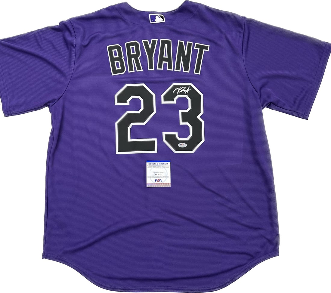 PSA authenticated Kris Bryant Colorado Rockies signed baseball jersey (1 of 2)