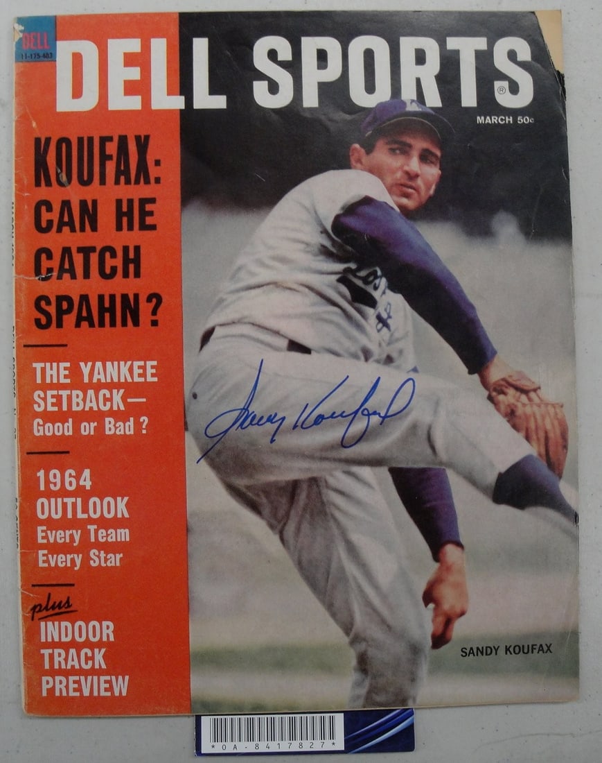 Sandy Koufax Hand Signed Los Angeles Dodgers Magazine Authenticated Online Authentics: Sandy Koufax Hand Signed Los Angeles Dodgers Magazine Authenticated Online Authentics This is an original Dell Sports baseball magazine featuring Sandy Koufax, a legendary player of the Los Angeles Do