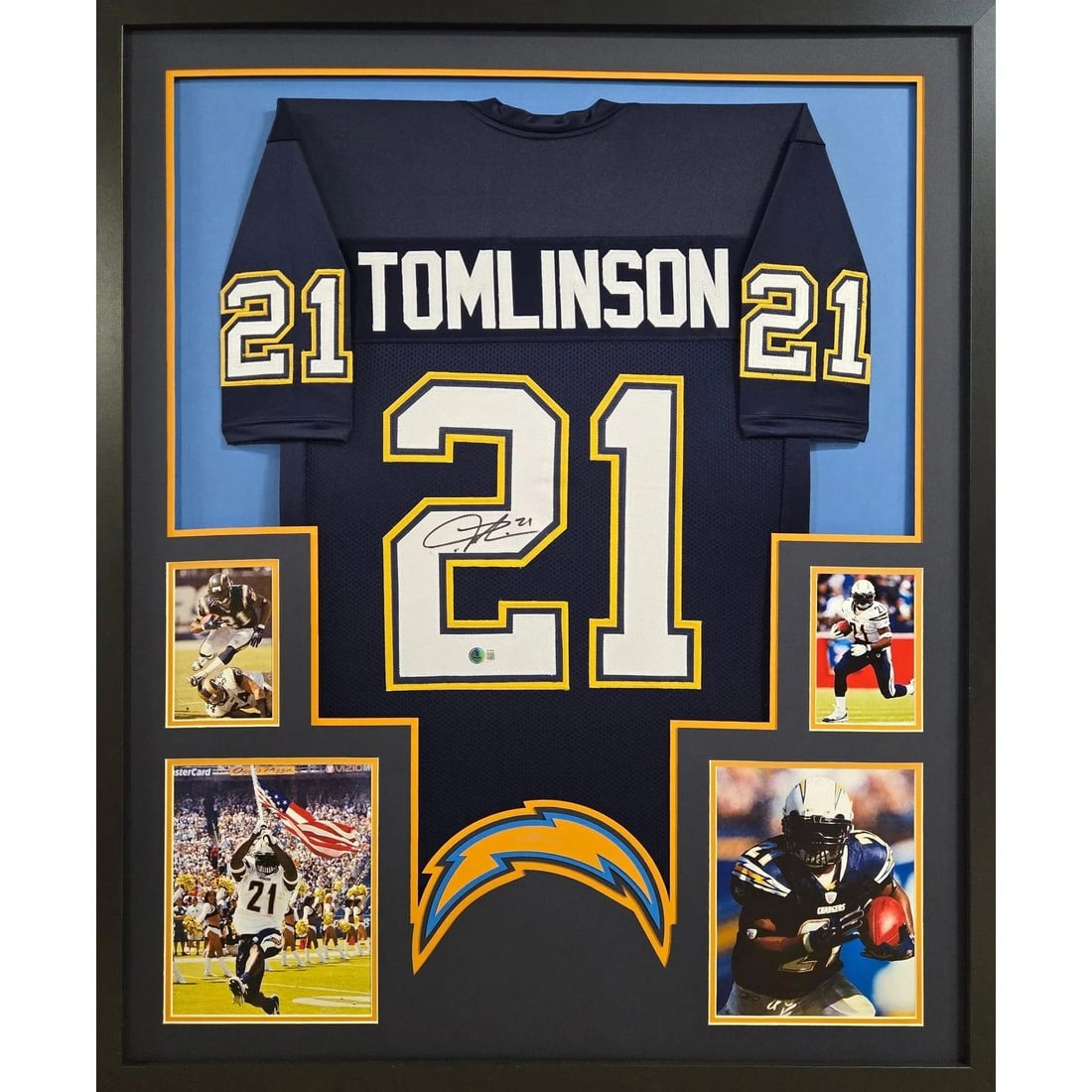 Beckett authenticated framed Chargers jersey signed by LaDainian Tomlinson (1 of 2)