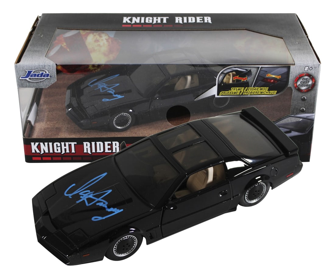 Knight Rider K.I.T.T. 1:24 die cast car signed by David Hasselhoff Beckett COA: Knight Rider K.I.T.T. 1:24 die cast car signed by David Hasselhoff Beckett COA Autographed 1:24 die-cast metal K.I.T.T. car from Knight Rider, personally signed by David Hasselhoff. This original coll
