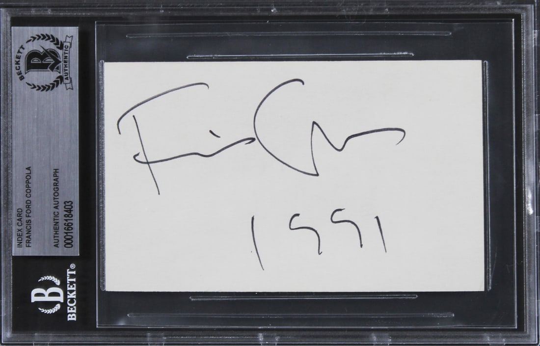 Francis Ford Coppola Signed 3x5 Index Card The Godfather BAS Authenticated: Francis Ford Coppola Signed 3x5 Index Card The Godfather BAS Authenticated This autographed 3x5 index card features the signature of Francis Ford Coppola, renowned director of "The Godfather," along w