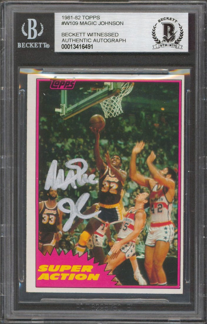 1981 Topps #W109 Magic Johnson Signed Card BAS Authenticated Slabbed: 1981 Topps #W109 Magic Johnson Signed Card BAS Authenticated Slabbed Authentic signed 1981 Topps #W109 card personally signed by Magic Johnson. The card is slabbed and authenticated by Beckett Authent