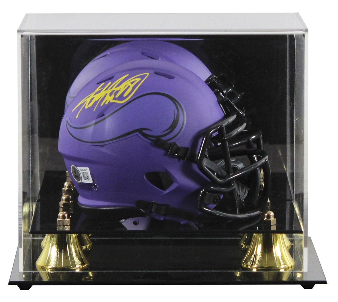 Adrian Peterson Signed Mini Helmet with UV Case BAS Witnessed Vikings: Adrian Peterson Signed Mini Helmet with UV Case BAS Witnessed Vikings This Original Adrian Peterson Signed Rave Speed Mini Helmet is a must-have for any Minnesota Vikings fan. Personally autographed b