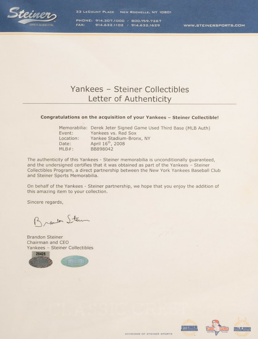 Derek Jeter Signed 2008 Game Used Second Base with COA - 4