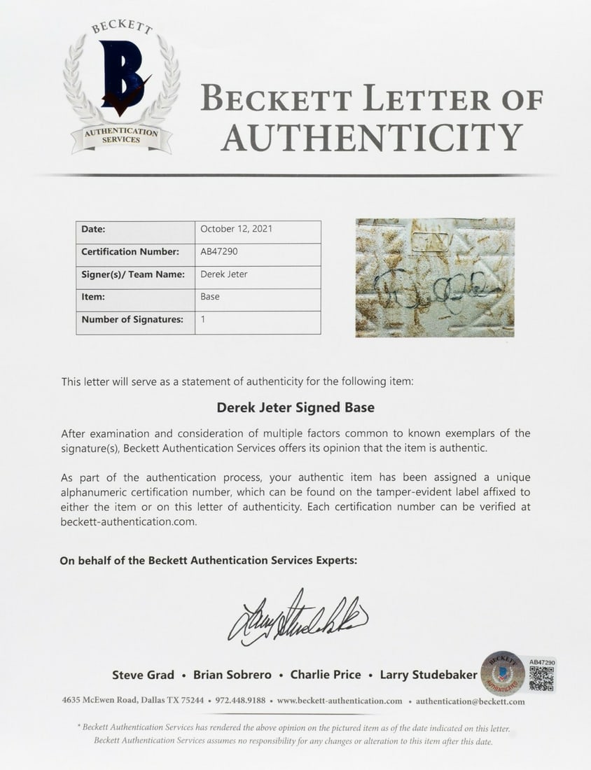 Derek Jeter Signed 2008 Game Used Second Base with COA - 6
